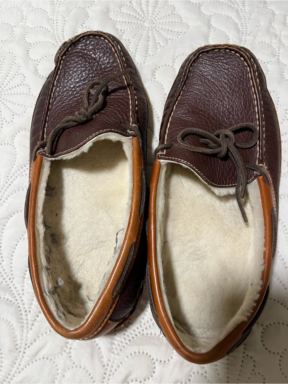 Men's Brown Leather Moccasin Slippers with Shearling Lining